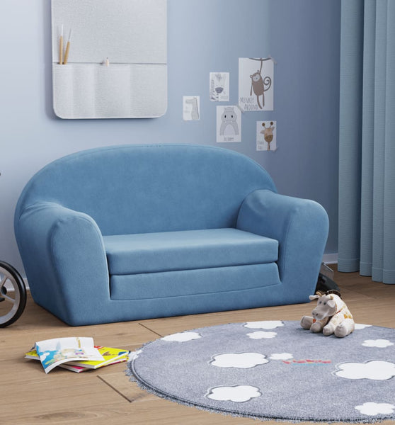 Kinder-Schlafsofa 2-Sitzer Blau Weicher Plüsch