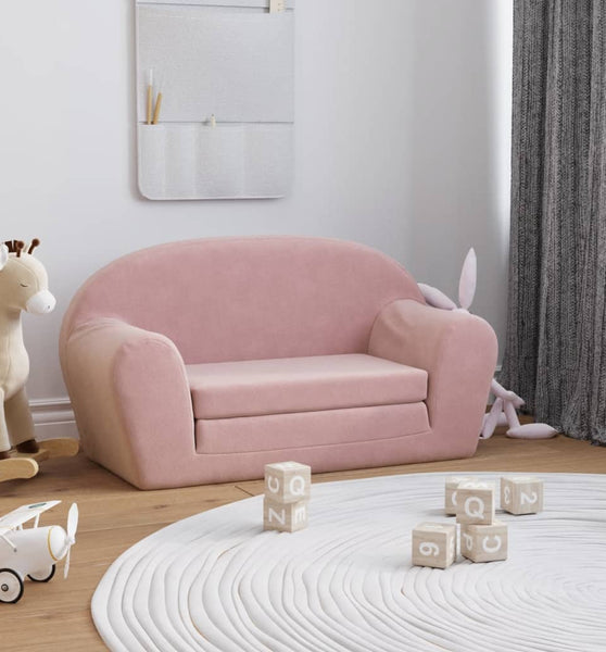 Kinder-Schlafsofa 2-Sitzer Rosa Weicher Plüsch