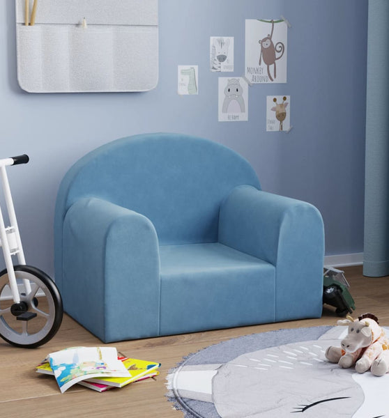 Kindersofa Blau Weich Plüsch