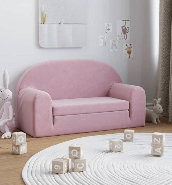 Kinder-Schlafsofa 2-Sitzer Rosa Weicher Plüsch