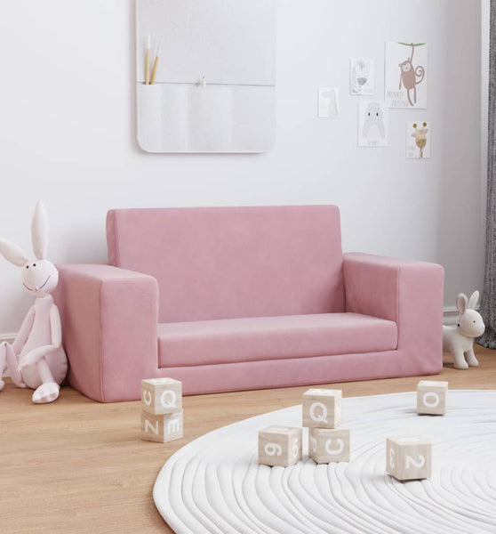 Kinder-Schlafsofa 2-Sitzer Rosa Weicher Plüsch