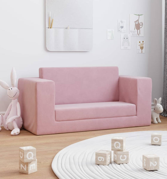 Kinder-Schlafsofa 2-Sitzer Rosa Weicher Plüsch