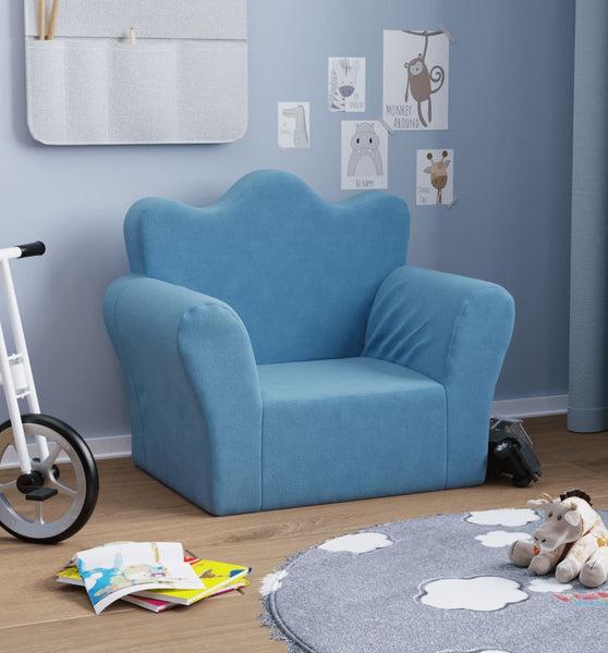 Kindersofa Blau Weich Plüsch