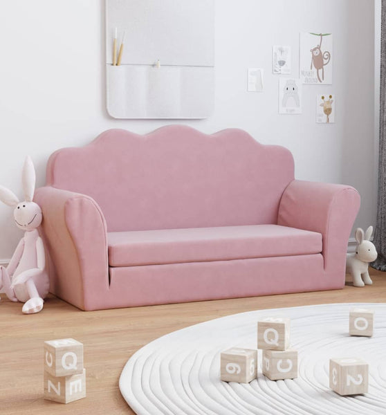 Kinder-Schlafsofa 2-Sitzer Rosa Weicher Plüsch