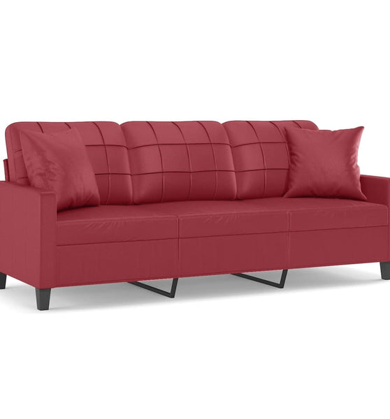 3-Sitzer-Sofa mit Zierkissen Weinrot 180 cm Kunstleder
