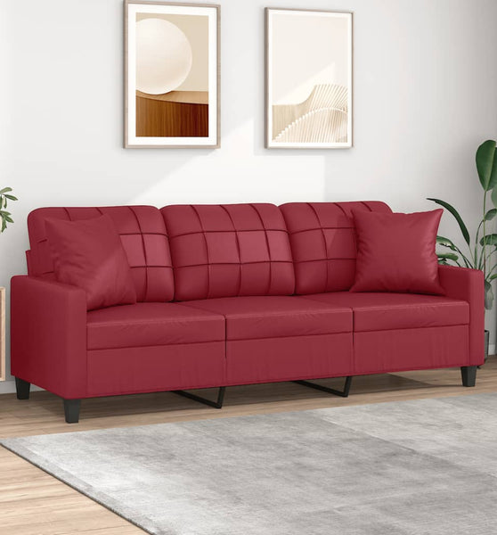3-Sitzer-Sofa mit Zierkissen Weinrot 180 cm Kunstleder