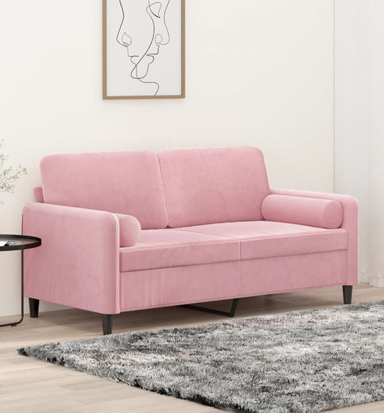 2-Sitzer-Sofa mit Zierkissen Rosa 140 cm Samt