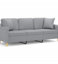 3-Sitzer-Sofa mit Zierkissen Hellgrau 180 cm Stoff