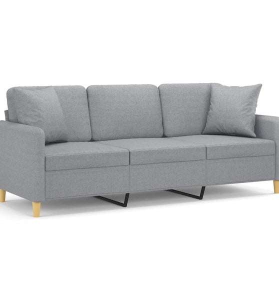 3-Sitzer-Sofa mit Zierkissen Hellgrau 180 cm Stoff