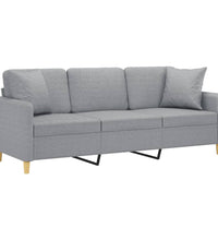 3-Sitzer-Sofa mit Zierkissen Hellgrau 180 cm Stoff