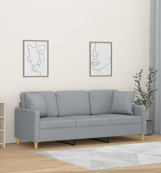 3-Sitzer-Sofa mit Zierkissen Hellgrau 180 cm Stoff