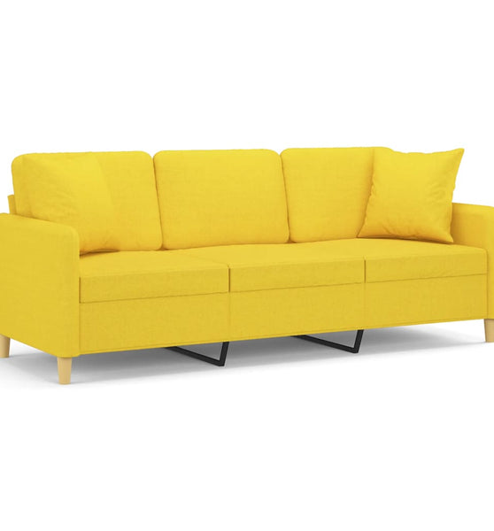 3-Sitzer-Sofa mit Zierkissen Hellgelb 180 cm Stoff