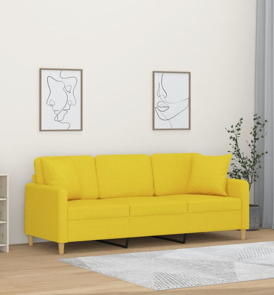 3-Sitzer-Sofa mit Zierkissen Hellgelb 180 cm Stoff