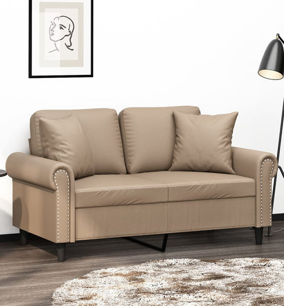 2-Sitzer-Sofa mit Zierkissen Cappuccino-Braun 120 cm Kunstleder