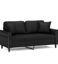 2-Sitzer-Sofa mit Zierkissen Schwarz 140 cm Kunstleder