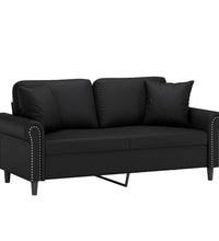 2-Sitzer-Sofa mit Zierkissen Schwarz 140 cm Kunstleder