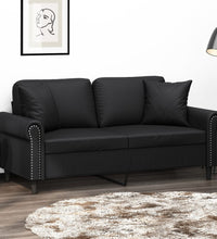 2-Sitzer-Sofa mit Zierkissen Schwarz 140 cm Kunstleder