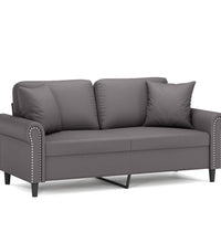 2-Sitzer-Sofa mit Zierkissen Grau 140 cm Kunstleder