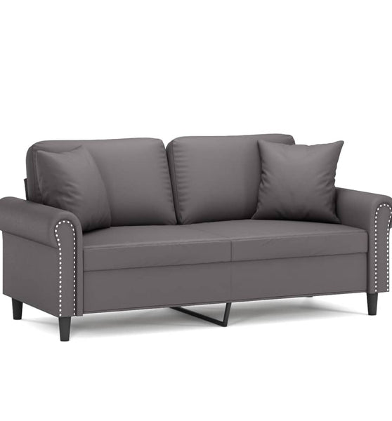 2-Sitzer-Sofa mit Zierkissen Grau 140 cm Kunstleder