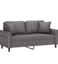 2-Sitzer-Sofa mit Zierkissen Grau 140 cm Kunstleder