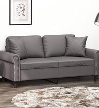 2-Sitzer-Sofa mit Zierkissen Grau 140 cm Kunstleder