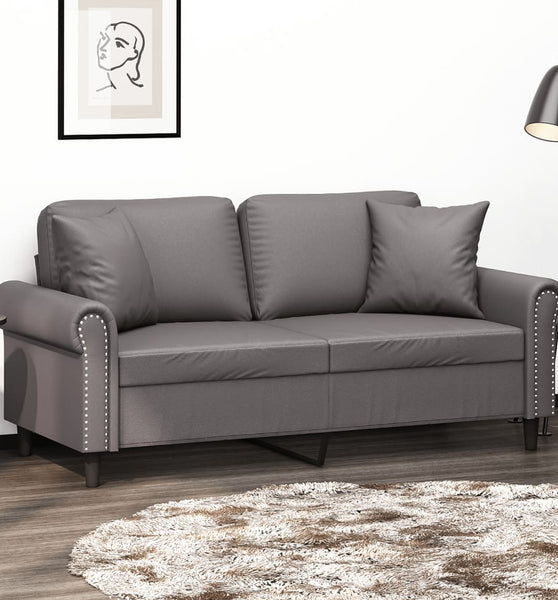 2-Sitzer-Sofa mit Zierkissen Grau 140 cm Kunstleder