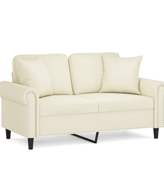 2-Sitzer-Sofa mit Zierkissen Creme 120 cm Samt