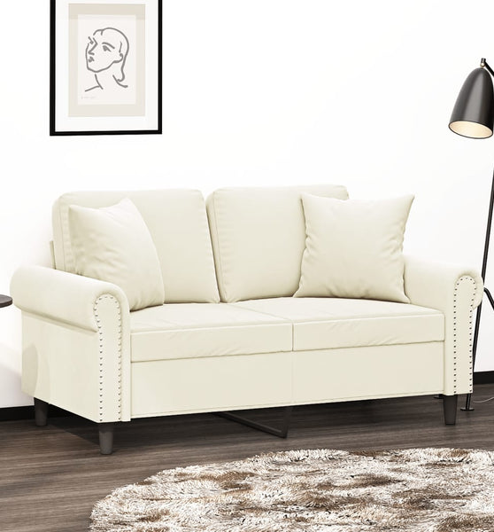 2-Sitzer-Sofa mit Zierkissen Creme 120 cm Samt