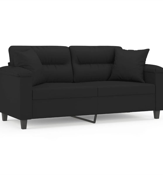 2-Sitzer-Sofa mit Kissen Schwarz 140 cm Mikrofasergewebe