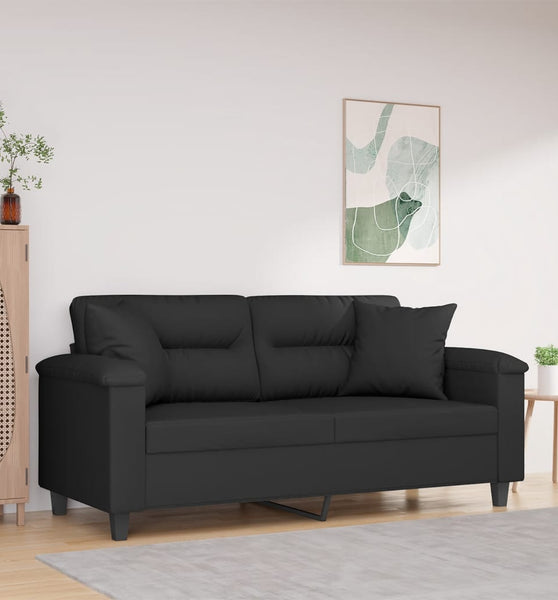 2-Sitzer-Sofa mit Kissen Schwarz 140 cm Mikrofasergewebe