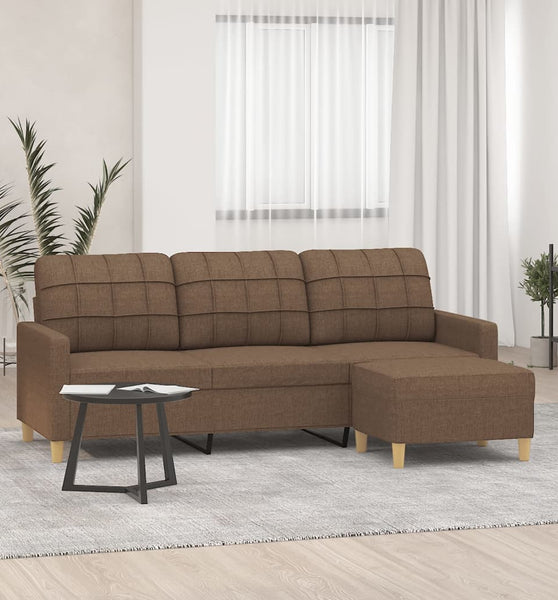 3-Sitzer-Sofa mit Hocker Braun 180 cm Stoff