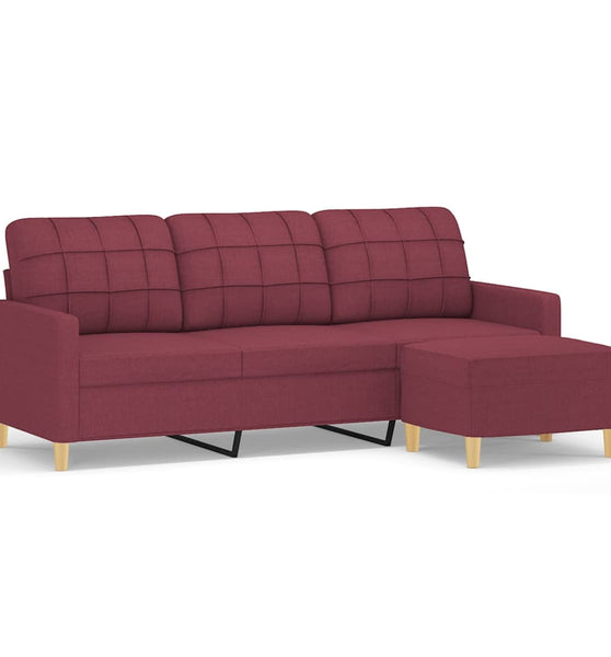 3-Sitzer-Sofa mit Hocker Weinrot 180 cm Stoff