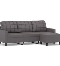 3-Sitzer-Sofa mit Hocker Grau 180 cm Kunstleder