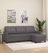 3-Sitzer-Sofa mit Hocker Grau 180 cm Kunstleder