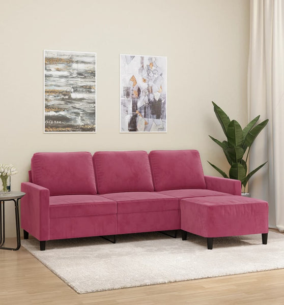 3-Sitzer-Sofa mit Hocker Weinrot 180 cm Samt