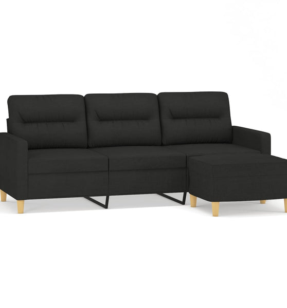 3-Sitzer-Sofa mit Hocker Schwarz 180 cm Stoff