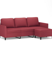 3-Sitzer-Sofa mit Hocker Weinrot 180 cm Kunstleder