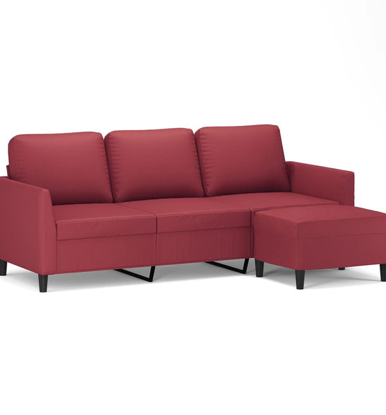 3-Sitzer-Sofa mit Hocker Weinrot 180 cm Kunstleder