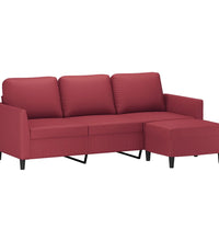 3-Sitzer-Sofa mit Hocker Weinrot 180 cm Kunstleder