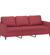 3-Sitzer-Sofa mit Hocker Weinrot 180 cm Kunstleder