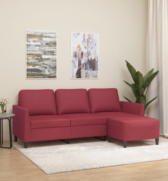 3-Sitzer-Sofa mit Hocker Weinrot 180 cm Kunstleder