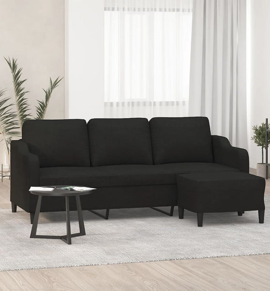 3-Sitzer-Sofa mit Hocker Schwarz 180 cm Stoff