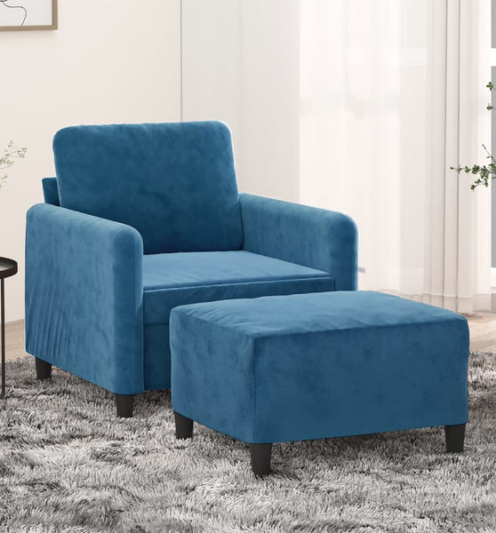 Sessel mit Hocker Blau 60 cm Samt