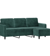 3-Sitzer-Sofa mit Hocker Dunkelgrün 180 cm Samt