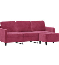 3-Sitzer-Sofa mit Hocker Weinrot 180 cm Samt