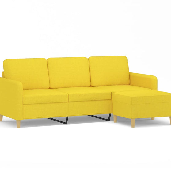 3-Sitzer-Sofa mit Hocker Hellgelb 180 cm Stoff