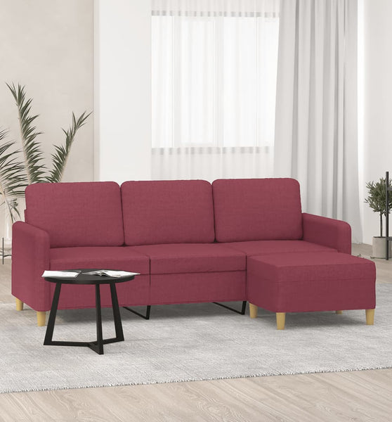 3-Sitzer-Sofa mit Hocker Weinrot 180 cm Stoff
