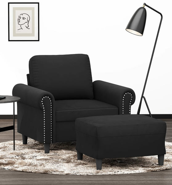 Sessel mit Hocker Schwarz 60 cm Samt