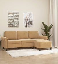 3-Sitzer-Sofa mit Hocker Braun 180 cm Samt