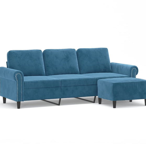 3-Sitzer-Sofa mit Hocker Blau 180 cm Samt